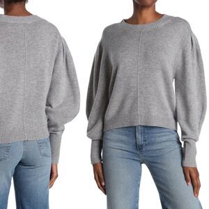 Something Navy Gray Minnie Puff Bishop Sleeve Cashmere Wool Sweater Size Small